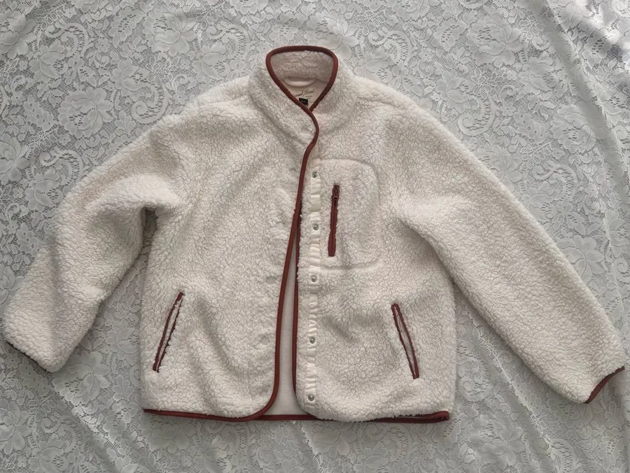 Universal Thread Cozy Sherpa Button Up Jacket Cream With Burnt Orange Detail