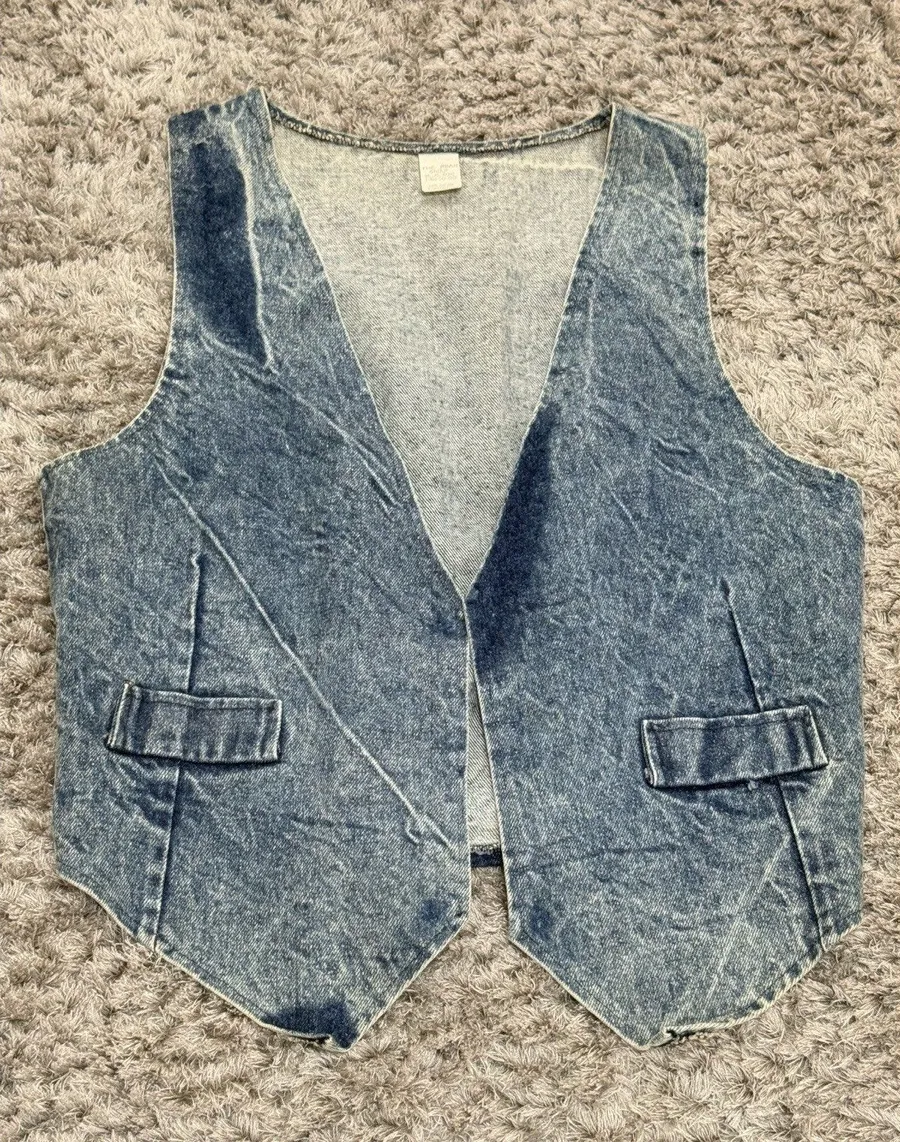 The Dean Group Vintage 90’s Acid Washed Denim Vest Women’s Size Large Blue