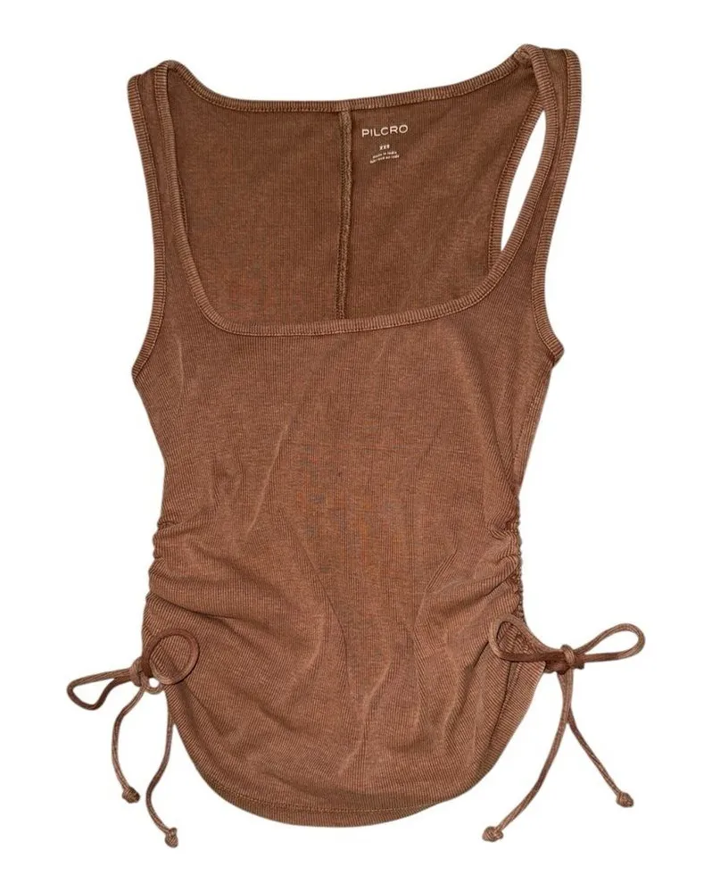 Pilcro Anthropologie brown ruched side tie tank top women’s size XXS