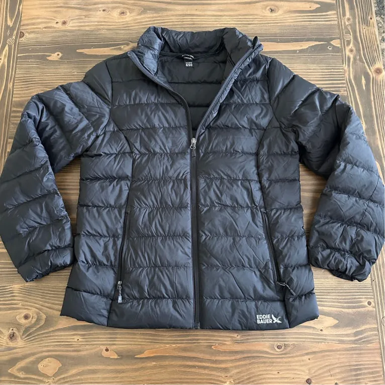 Eddie Bauer 650 Fill Down Puffer Jacket Womens M Black Lightweight Coat