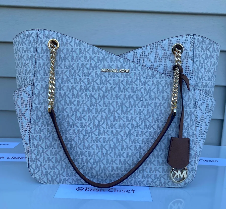 MK Jet Set Travel Large X Chain Shoulder Tote -Vanilla