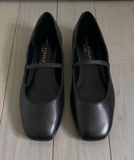 Marc Fisher Black Braided Strap Mary Jane Flats