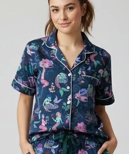Printfresh Womens Mermaid Organic Cotton Pajama Top Small Short Sleeve Sleep