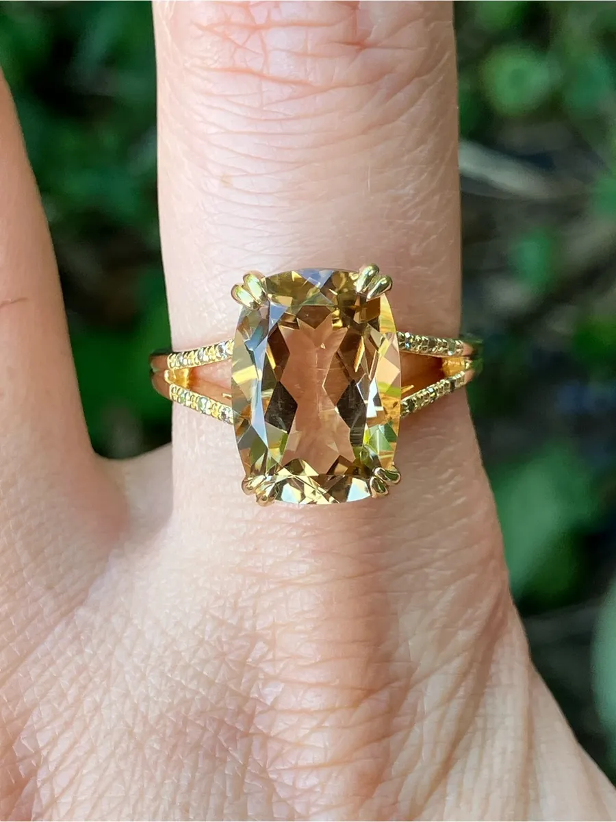 Champagne Quartz Champagne Diamond Ring Size 8.75 Gold