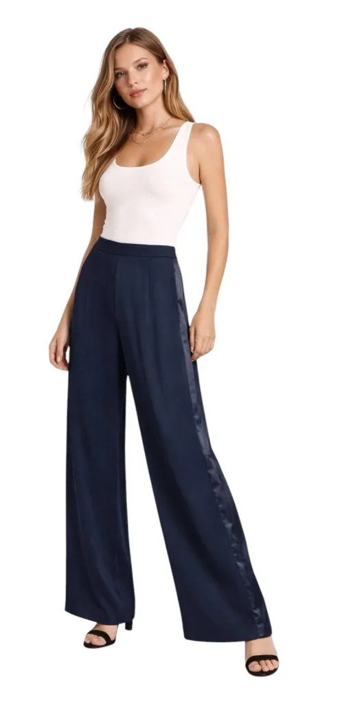 Free People Pants Womens 0 Black Rayon Satin Stripe Wide Leg High Rise
