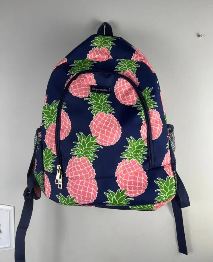 Simply Southern Pineapple Backpack Navy Pink Tropical School Travel Bag