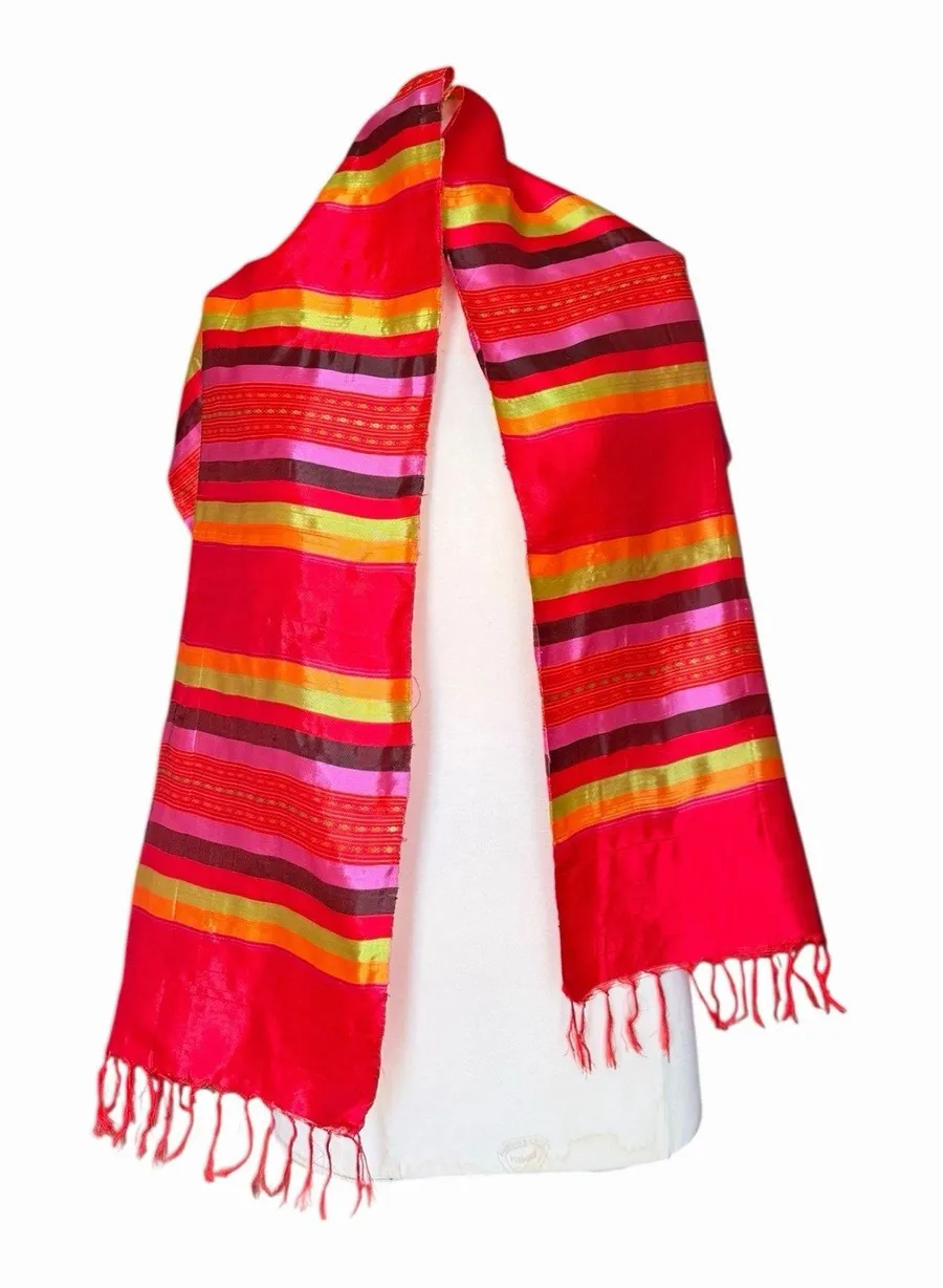 Handwoven Kikoy Cotton Wrap Scarf Colorful Striped Fringe Shawl Vibrant Stripes