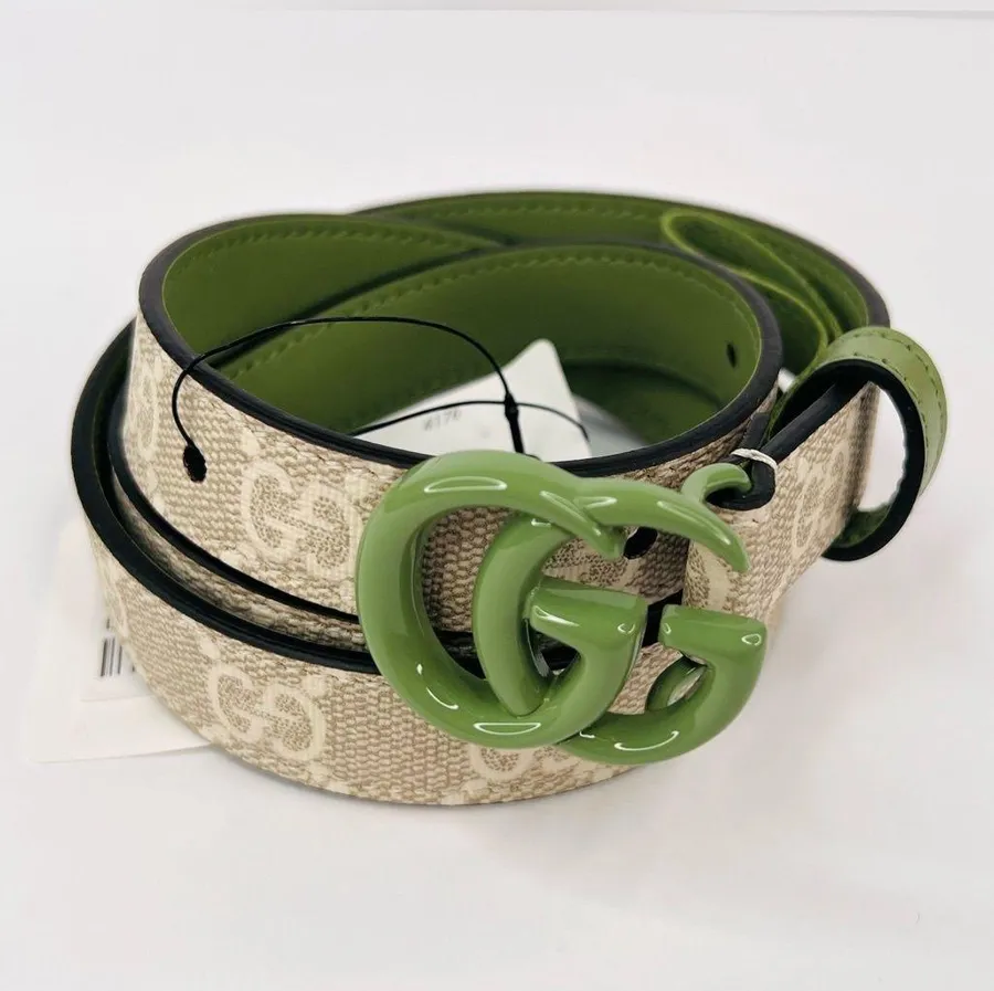 Gucci GG Supreme Canvas Leather Double G Interlocking Belt Size 34 cm - 85 in