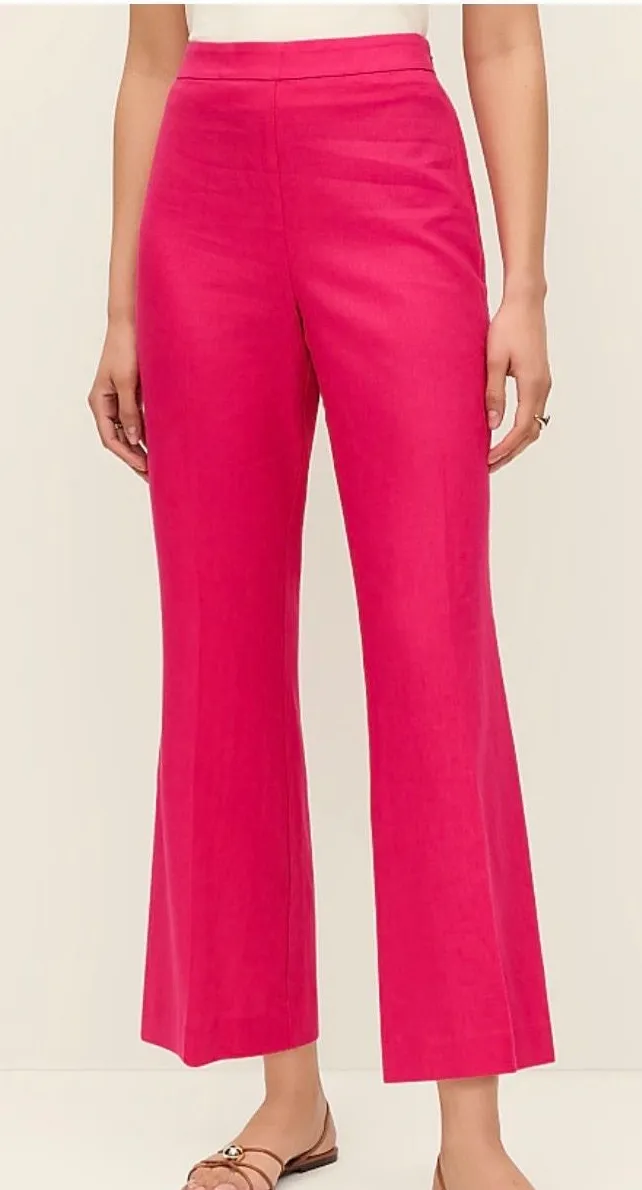 Ann Taylor Pink Linen Blend Wide Leg Cropped Pants Side Zip Size 8 High Rise