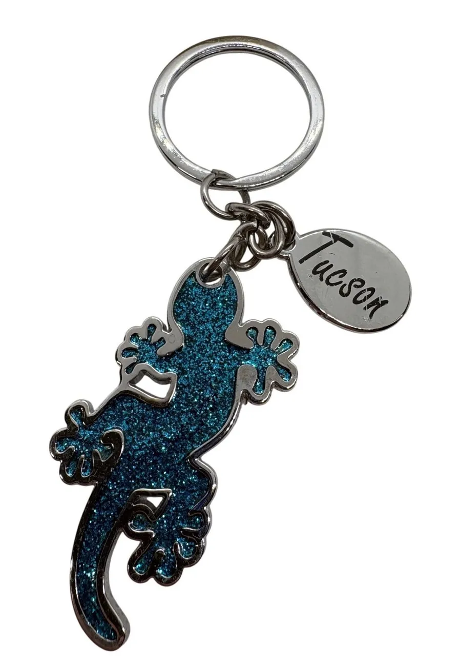 Tucson Arizona Blue Glitter Gecko Keychain Getagadget Souvenir Silver Tone Metal
