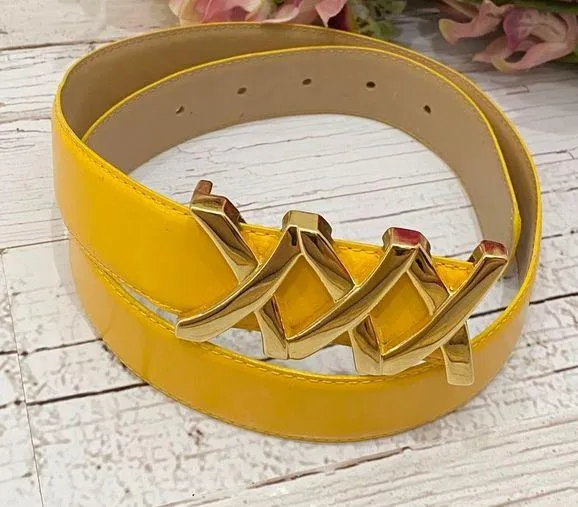 XXX Buckle Yellow/Gold Leather Belt Yellow