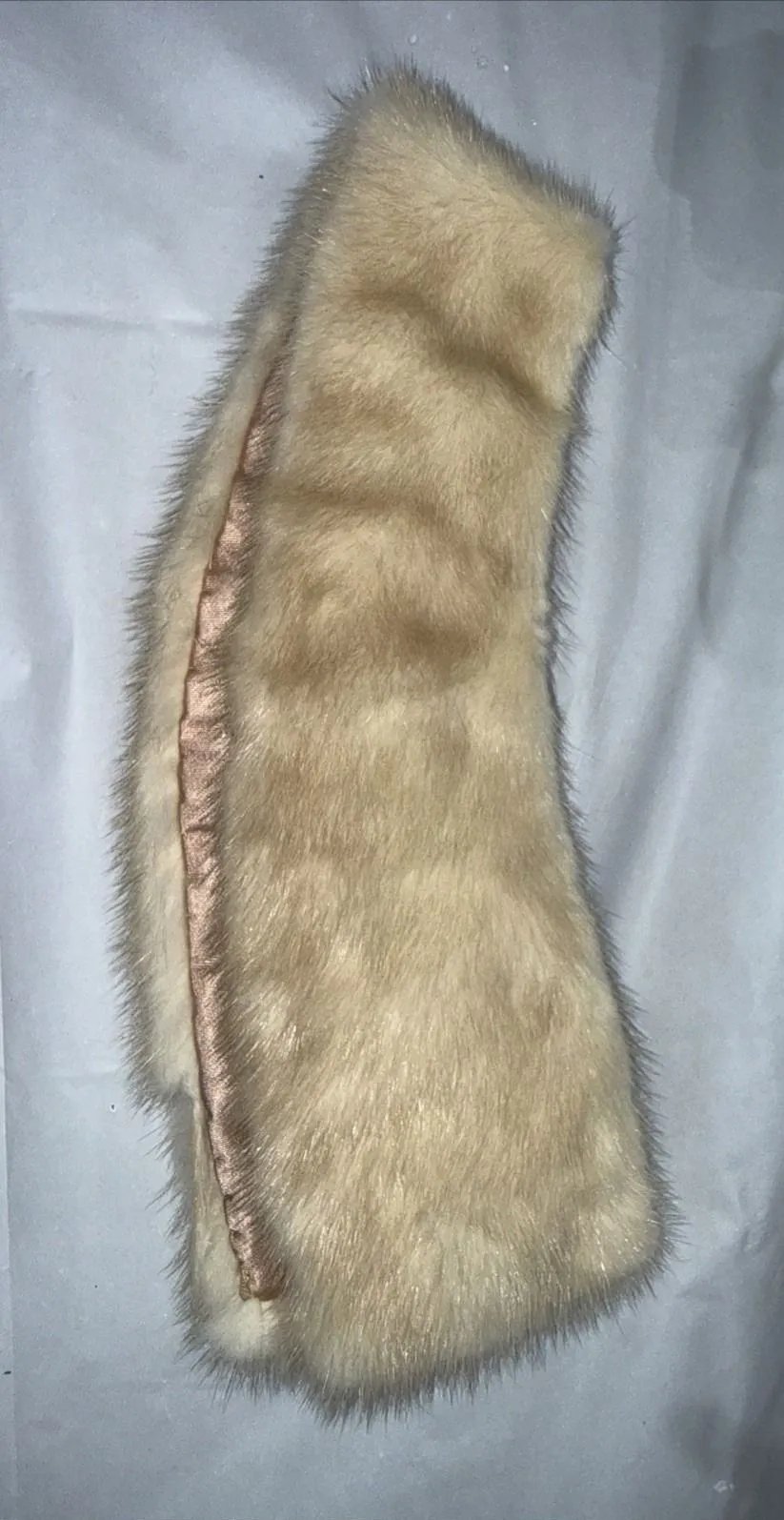 VINTAGE Cream Beige MINK FUR COLLAR SATIN LINED Tan