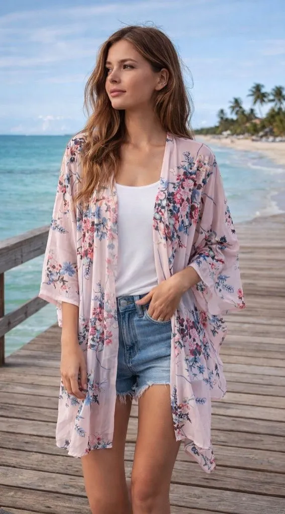 Floral Sheer Kimono NWOT – Oversized Fit (S) Pink