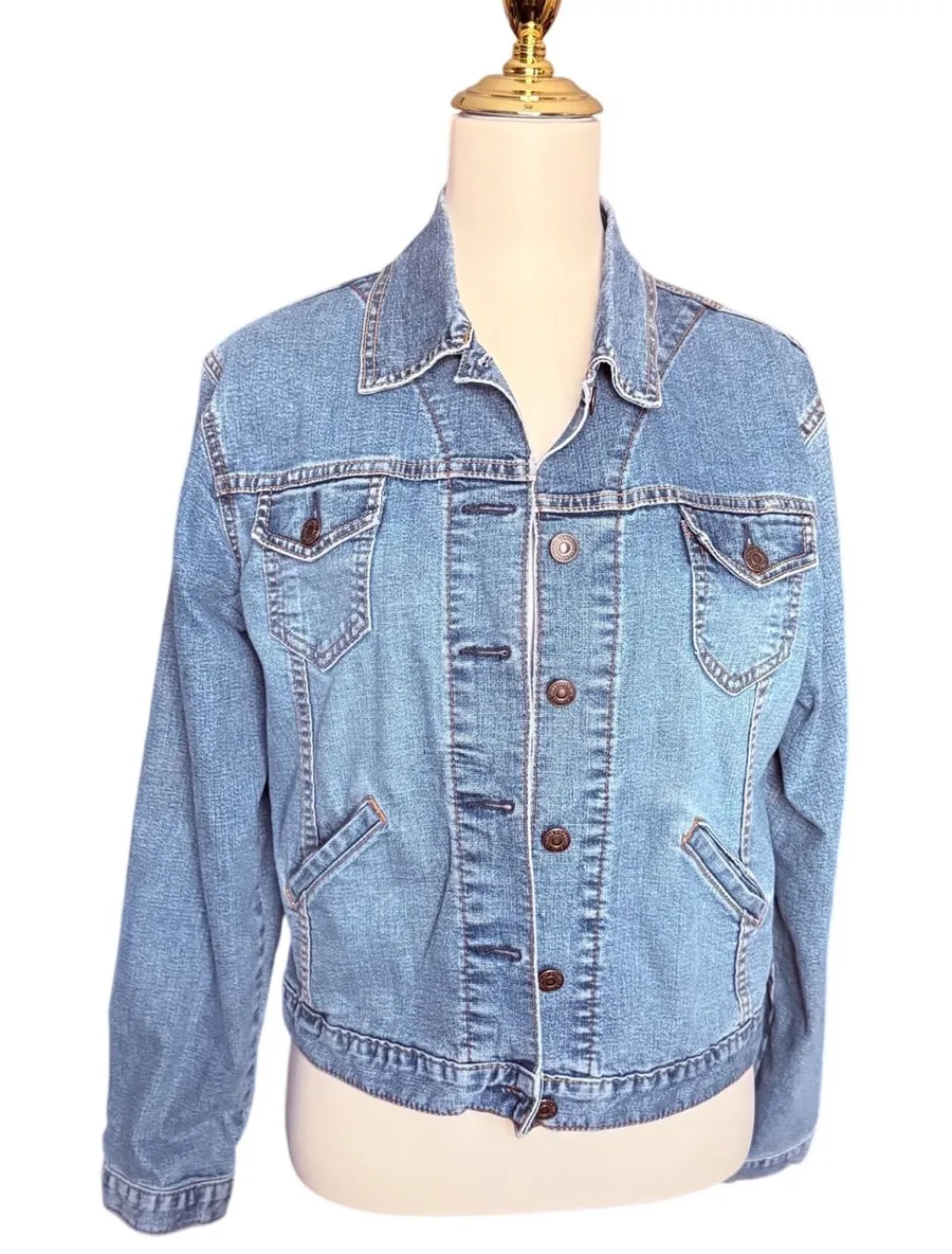 Levi Strauss Signature Womens Denim Jacket Medium Wash Blue Size S 4/6 Trucker