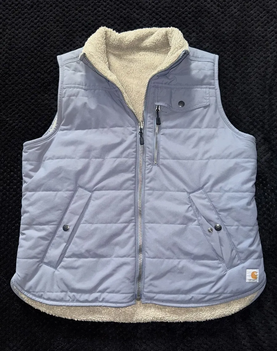 Carhartt Vest Women's Blue Quilted Reversible Sherpa Lined Fleece Workwear Sz M