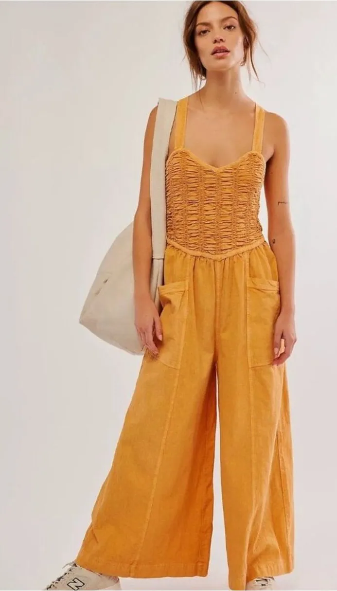 Free People Forever And Always Ruched One-Piece Jumpsuit In Orange Women’s XL