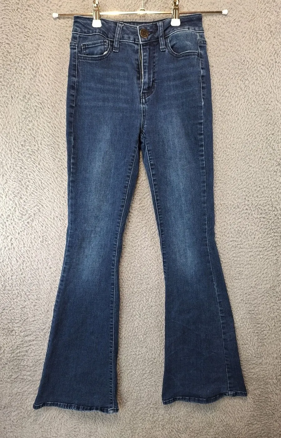 SO Flare Jeans Women's 0/24W (Fits 24x29) Blue Denim Whiskered Boho High Rise