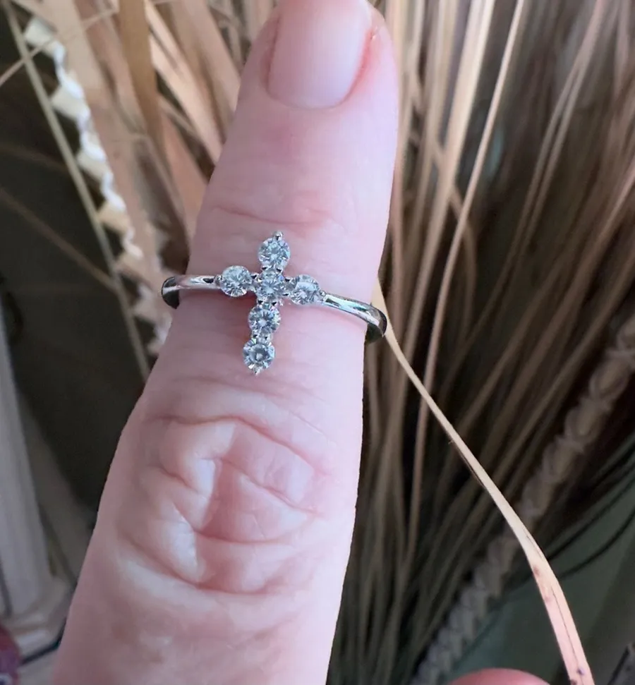 Sterling Silver Cross Clear CZ Ring