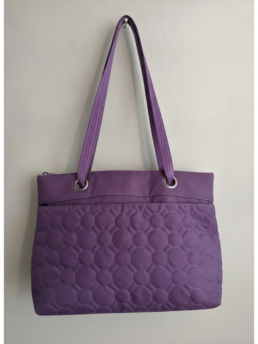Thirty One Purple Quilted Circles Tote Bag Large Shoulder Purse