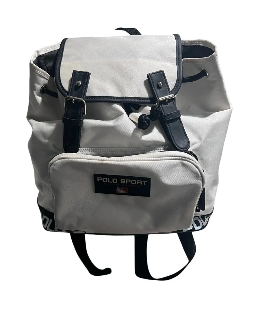 Polo Sport Ralph Lauren Backpack White Nylon Rucksack Flag Logo Vintage Style
