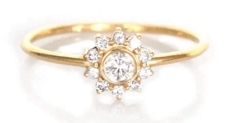 14k Gold Filled Micro Simulated Diamond Sunflower Ring Size 7