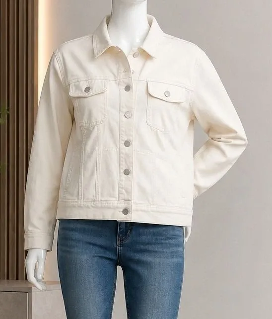 DG2 by Diane Gilman Women Denim Jacket Ivory Embroidered Sequin Lemon XL