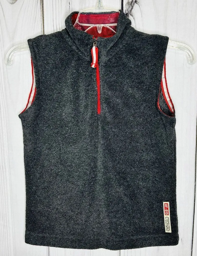 Abercrombie Fitch Womens Size XS Fleece 1/4 Zip Vest Gray Red Trim Vintage
