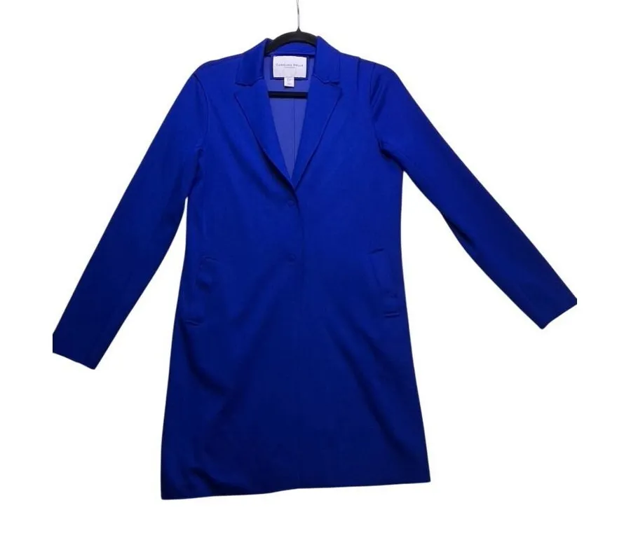 Carolina Belle Blazer Women Small Blue Longline Ponte Knit Topper jacket