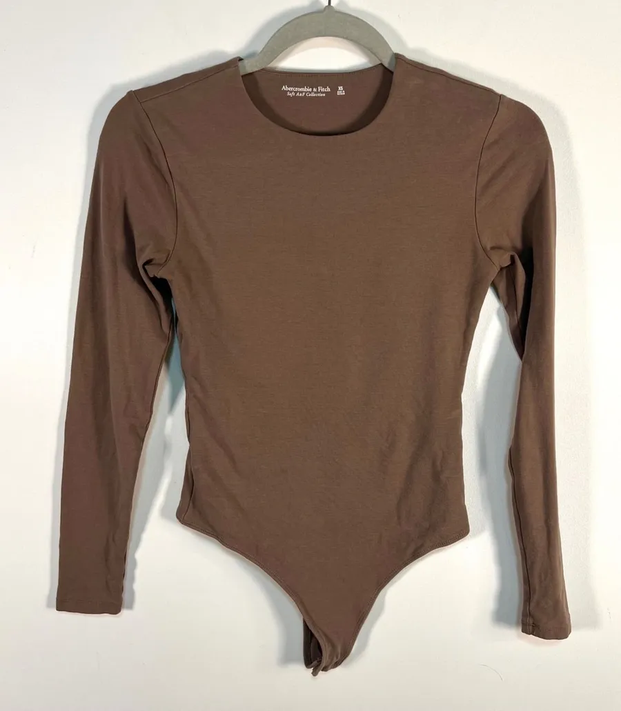 Abercrombie & Fitch Soft A&F Collection Long Sleeve Bodice Brown XS Crew Neck