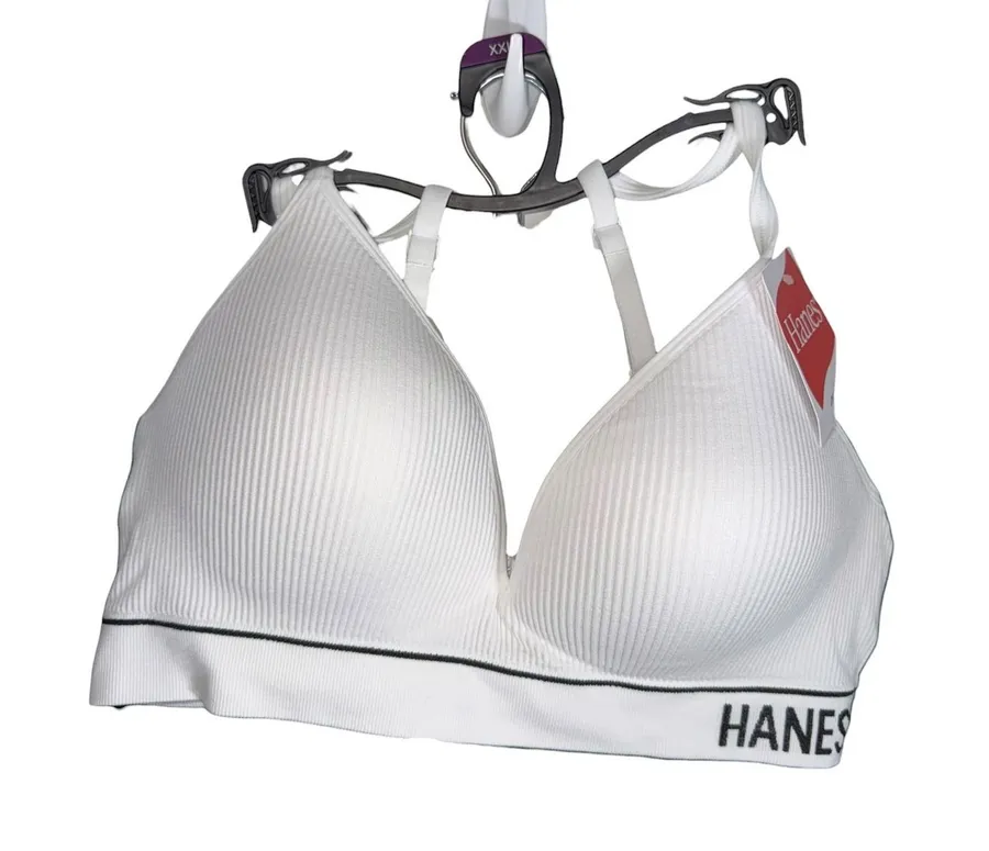 Hanes Women White Ribbed Wireless Seamless Contour Bra MHB004 Plus Size 2XL NWT