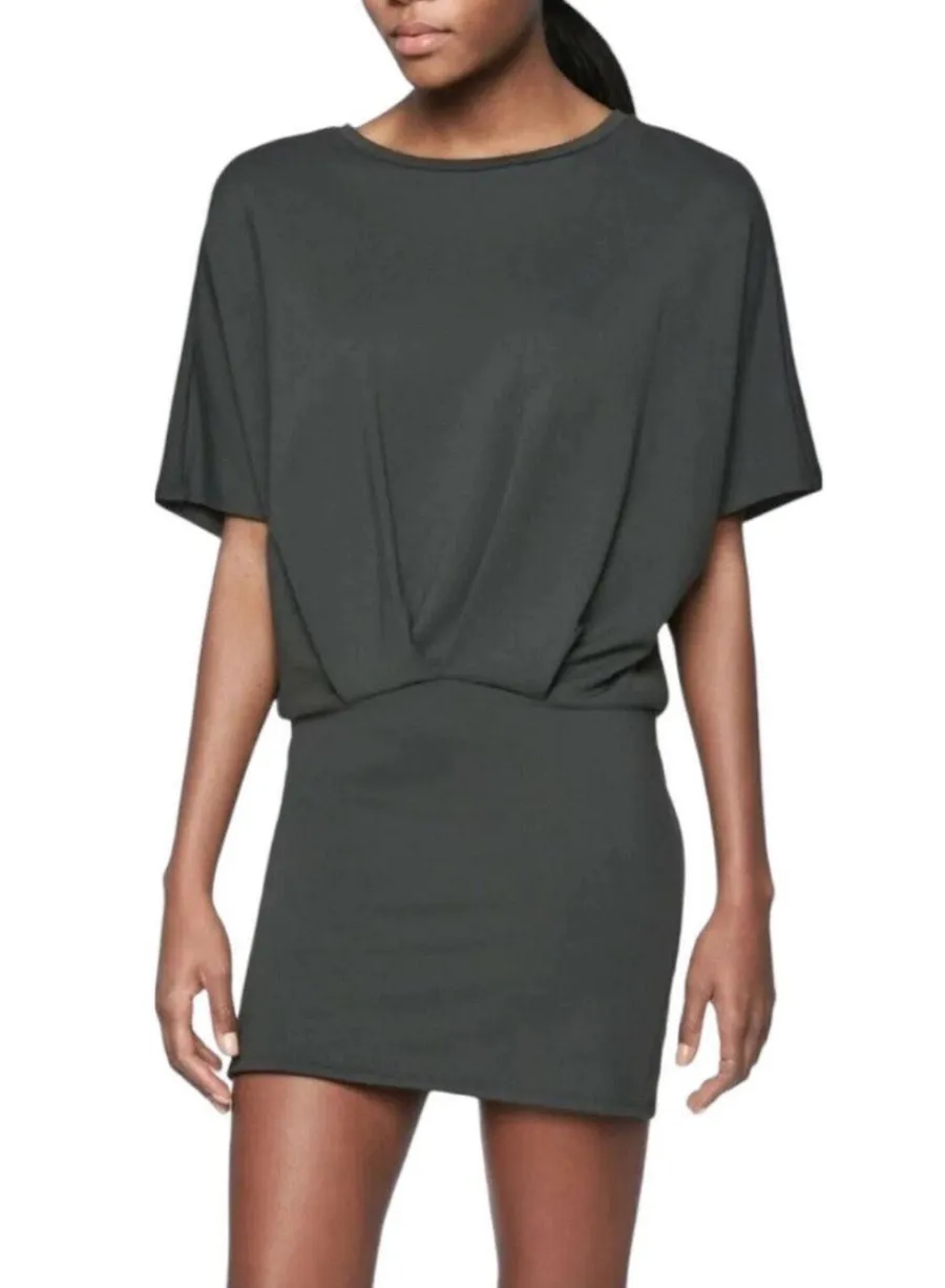ATHLETA Pronto Pleated Grey Short Sleeve Dress