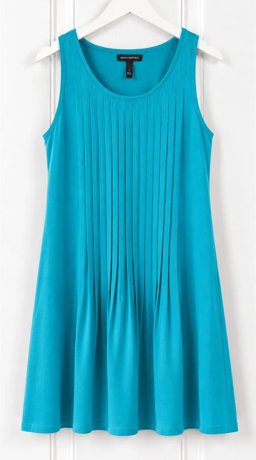 Lauren Ralph Lauren Dress Womens 14 Turquoise Blue Pintuck Sleeveless Pockets