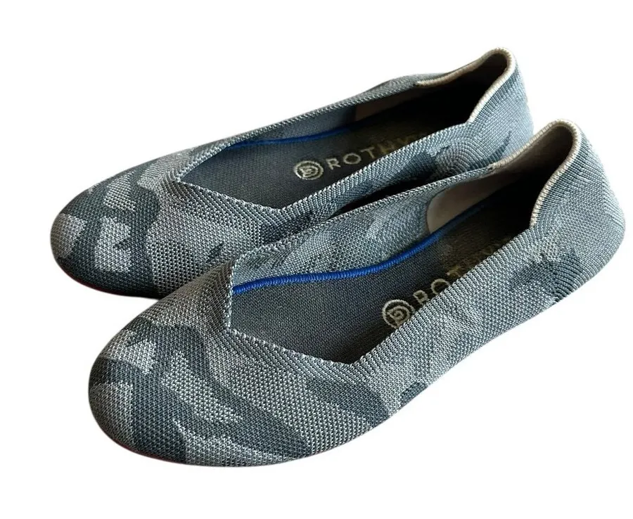 Rothy's The Flat Round Toe Grey Camo Retired Print Comfort Washable Size 8.5