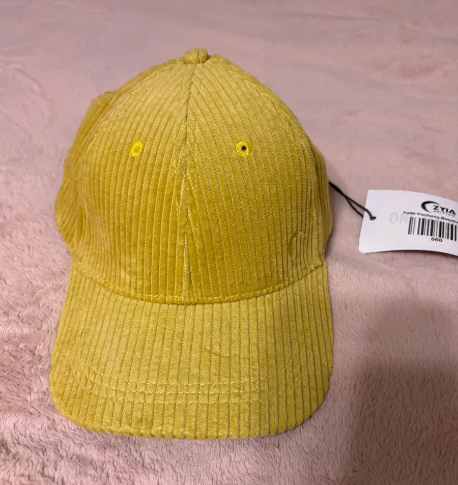 ZYIA Active Faith Corduroy Baseball Cap Yellow Adjustable One Size NWT