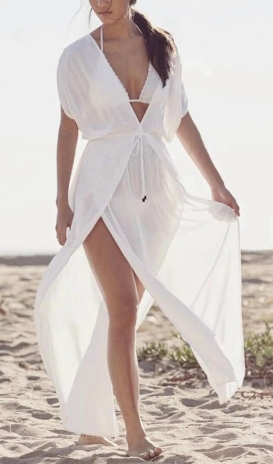 Victoria’s Secret White Deep V‑Neck Cover‑Up Maxi Dress Size XL