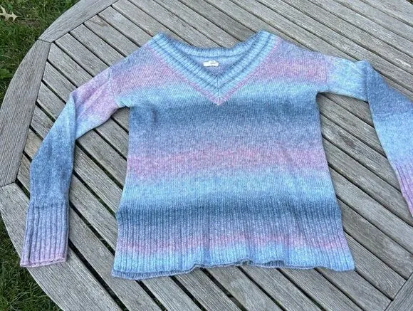 Sweater Blue Pink Cotton Candy Ombre Striped Knit size small a new approach Ana