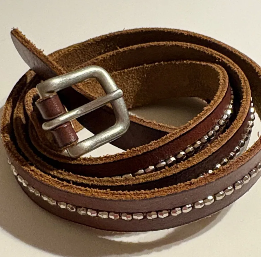Women’s Hollister brown cowhide leather belt gem embellished XL brown silver