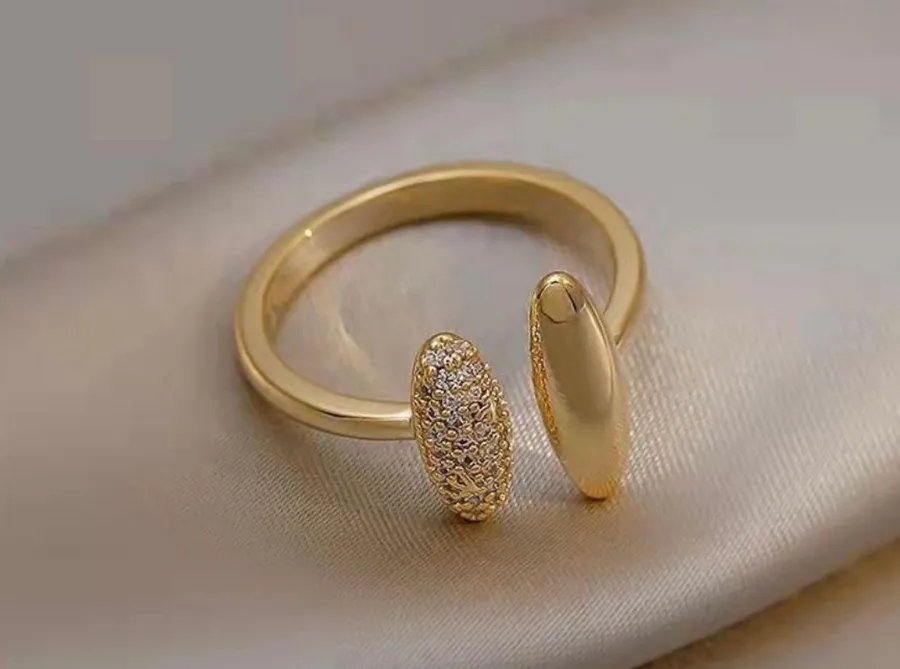18K Gold Plated Adjustable Open Ring for Women, Statement Ring