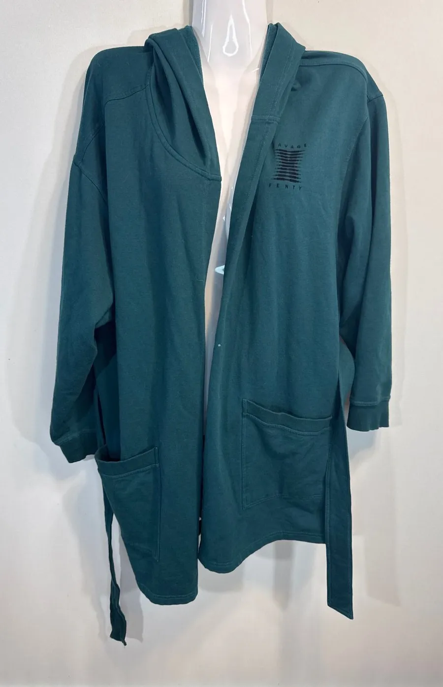 Savage X Fenty Womens Teal Green Hooded Graphic Fleece Robe XS/S Loungewear