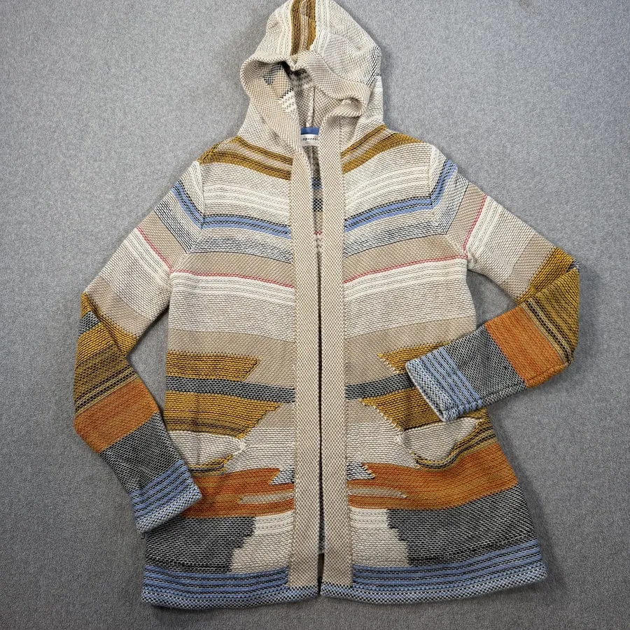 Sparrow Anthropologie Size Small Hooded Open Front Cardigan Sweater Striped Knit Gold