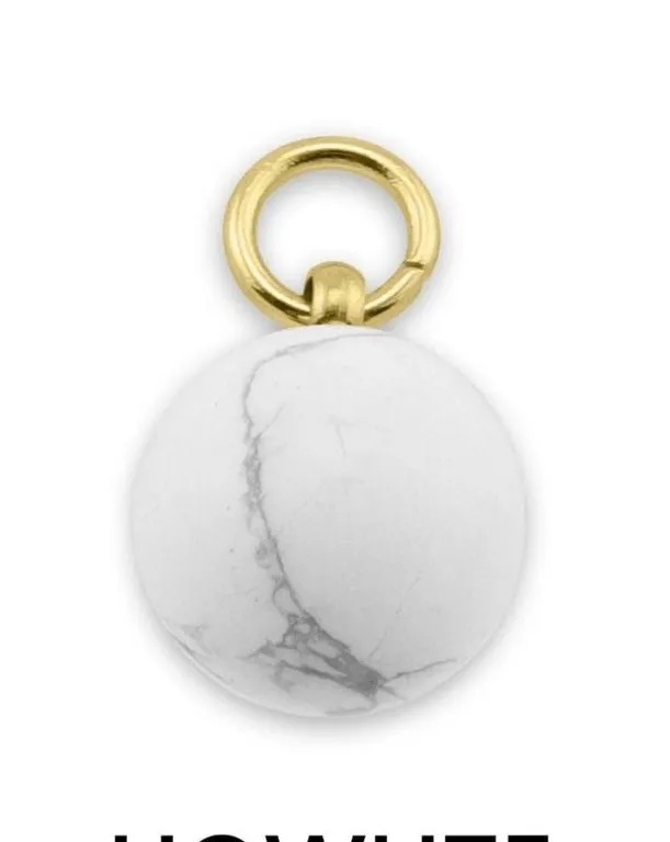 Howlite Semi Precious Natural Stone Charm White Gold Tone Good Used Condition