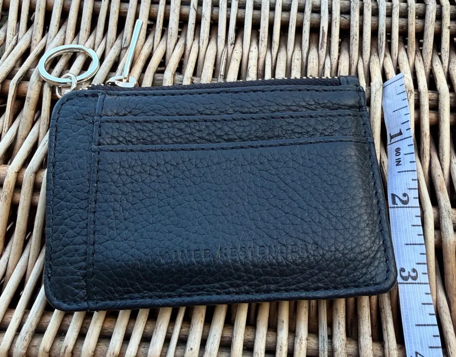 Aimee Kestenberg Alia Pebbled Leather Slim ID Wallet zip Black Card Holder