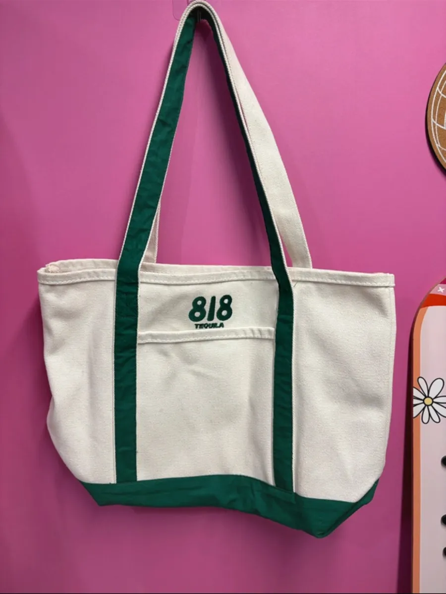 818 tequila Kendall Jenner White and Green Canvas Tote Bag