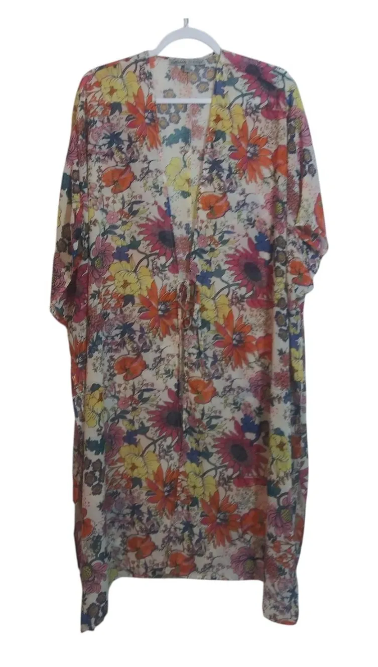 Almost Famous Lightweight Floral Kimono Cover-Up Kimono Vibrant Size L