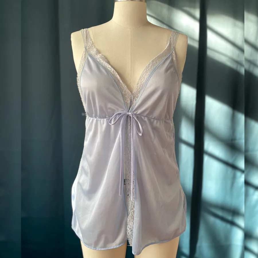 Vintage 70s Pastel Baby Blue Lace Nightie Tank Size L