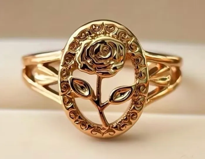 Gold Rose Oval Filigree Ring