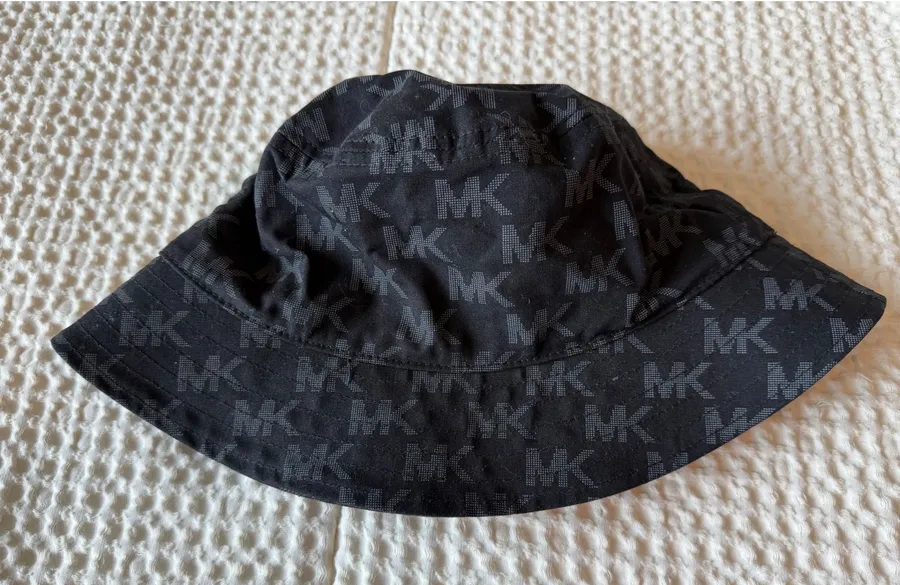 Michael Kors Womens Black Monogram MK Logo Cotton Bucket Hat Size M/L