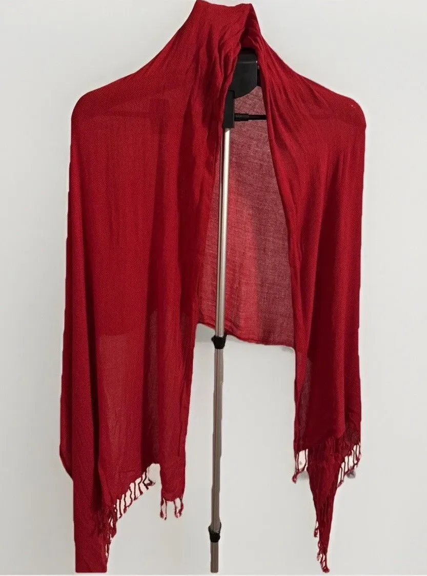 Womens Red Scarf Drape Shoulder Wrap Fringed Lightweight Clothing Fashion