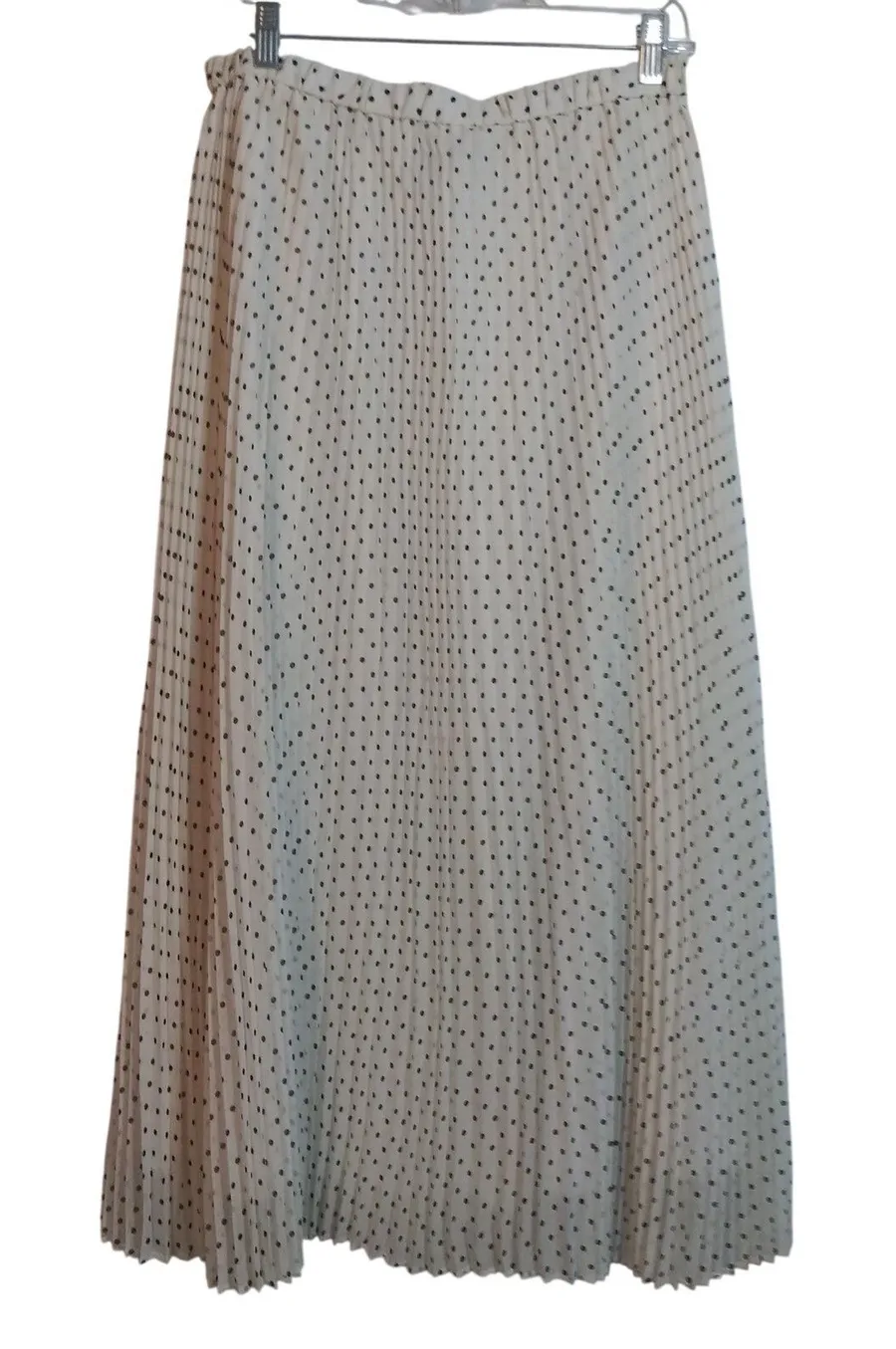 Ann Taylor Winter White Polka Dot Pleated Midi Skirt in Chiffon Size M