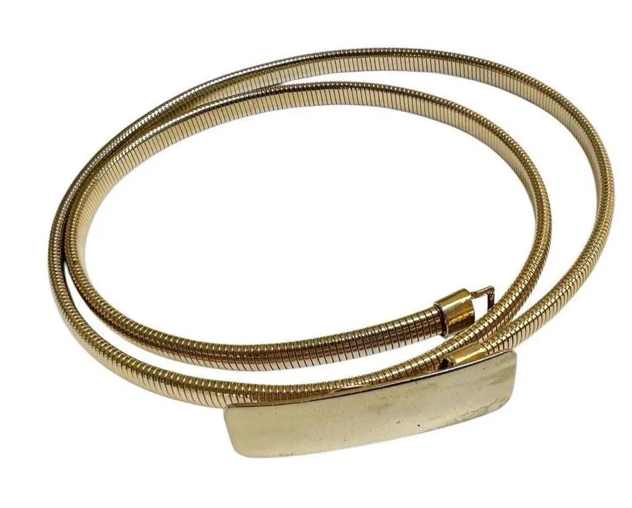 Vintage Gold Tone Thin Metal Hook stretchy Belt